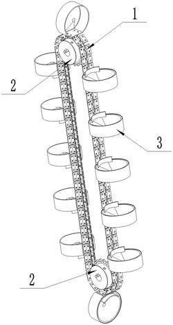 一种料杯输送滚子链传动装置